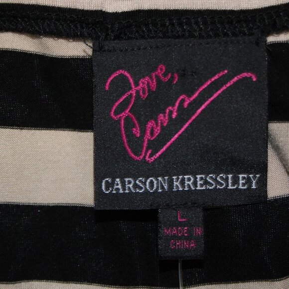 Carson Kressley Dress Sz L Black Tan Strip Sleeveless Viscose Spandex Dress - Picture 10 of 14